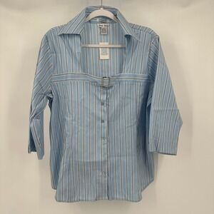 Cotton Works Coastal Academia Womens Striped Button Top Size 4X Buckle Vintage